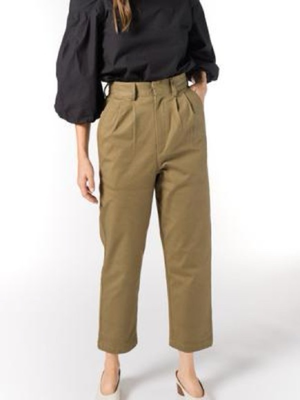 Tribe Alive Olive Green Pleated Icon Trouser Pants High Rise Tapered Cotton 4